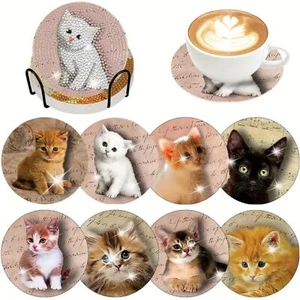 Kits de posavasos de pintura de diamantes 3D para gatos con soporte posavasos antideslizantes 8 un. - Imagen 1 de 4