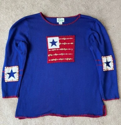 Quacker Factory Sweater Women L Americana Flag Button Embroidered Holiday Knit - Image 1 of 4