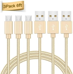 3X Heavy Duty Micro USB Fast Charger Data Cable Cord For Samsung Android LG Gold - Picture 1 of 7