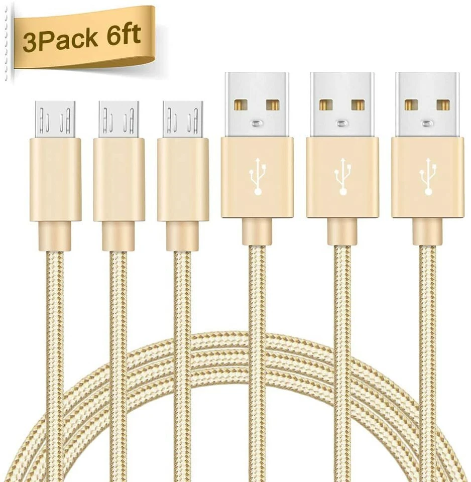 3X Heavy Duty Micro USB Fast Charger Data Cable Cord For Samsung Android LG Gold - Image 1 of 4