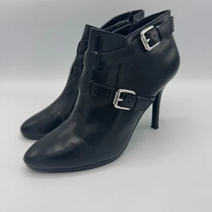 Ralph Lauren “Lorelei” Cuero Negro Stiletto Con 2 Hebillas Bota Lateral Talla 8 - Imagen 1 de 11