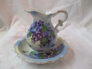 Vintage Norcrest hand painted Bowl & Pitcher Sweet Violets L325 - Picture 1 of 5