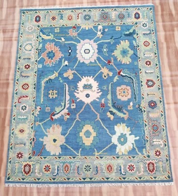 8x10 Blue ready to ship Indo Antique Oushak Hand-Knotted Rugs for living area . - Image 1 of 4