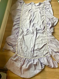 Vintage Lavendel beflockt Stoff Bettwäsche Bettdecke Rüsche Bommel Twin - Bild 1 von 11