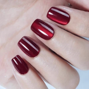 KURZES *ROTES KATZENAUGE* Shimmer Full Cover Square 24 Nagel Tips Press On Kleber Set! - Bild 1 von 6