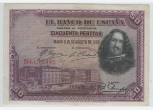 Scarce Rare Genuine Vintage 1928 Spain 50 Pesetas Banknote in aUNC Condition - Picture 1 of 2