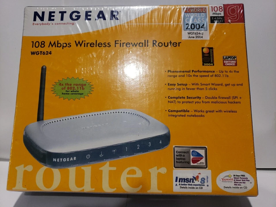 Netgear WGT624 108 Mbps 4-Port 10/100 Wireless G Router (WGT624v2) Sealed  - Image 1 of 4