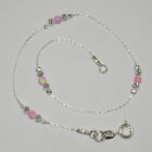 Sterling Silver 925 Chain, Laser Cut and Pink OPAL Beads ANKLET - Your Size
