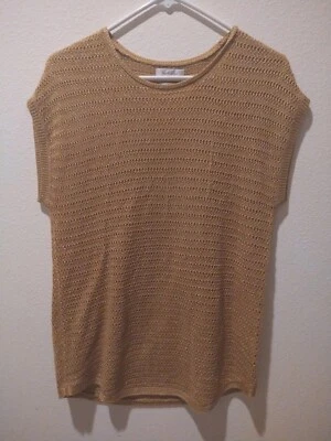 Van Heusen Size M. Metallic Gold Sweater Top. Open Knit, Crochet  - Image 1 of 4