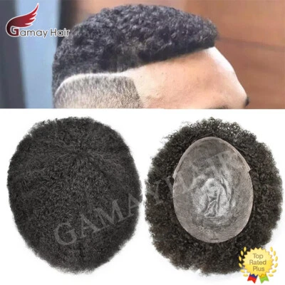 Pelo humano negro afro rizado para hombre toupee piel de polietileno completa afroamericano 6 mm Foto 1 de 4