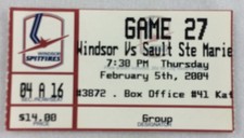 OHL 2004 02/05 Sault St. Marie SOO Greyhounds at Windsor Spitfires Hockey Ticket