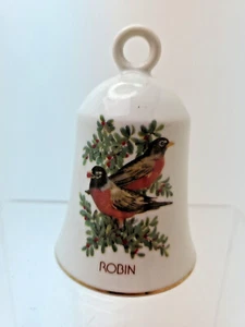 PR Robins on Genuine Porcelain White Bell Song Birds Flight Collectable Decor  - Picture 1 of 6