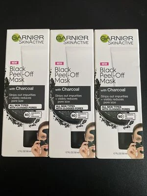 Lote de 3 Mascarillas Despelables Garnier Skin Active Negras Con Carbón 1.7 Fl Oz Nuevas Foto 1 de 4
