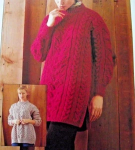 LADIES ARAN CABLE SWEATER AND LONGLINE TUNIC 28" - 46" KNITTING PATTERN - Picture 1 of 1