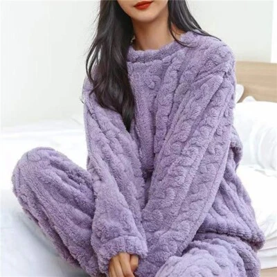 Damen Winter Fleece Pyjamas Set weiche Warme❤Nachtwäsche Anzug Nachtwäsche❤Pjs - Bild 1 von 4