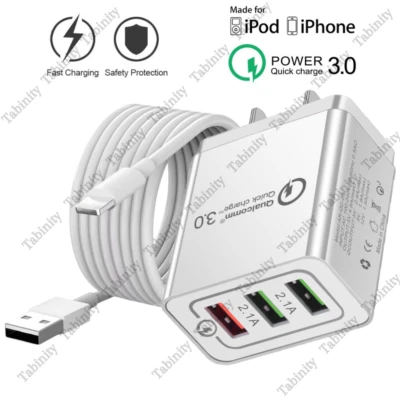 QC Fast Charger Power Adapter USB Data Sync Cable For iPhone 6 7 8 XR X 12 13 14