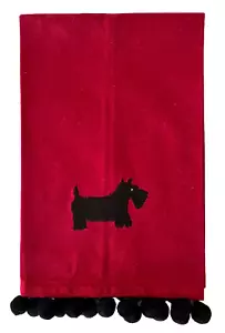 Scottie Dog Hanging Guest Towel Dark Red w/ Black Machine Appliqué & Pompoms - Picture 1 of 3