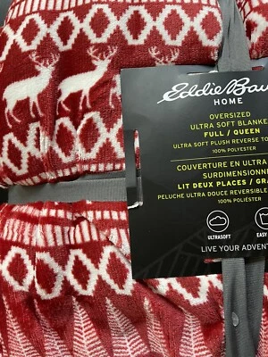 Eddie Bauer Fleece Blanket Queen Sherpa Blanket Deer Ski Nordic Queen Oversized - Image 1 of 4