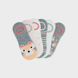 No Boundaries Women's Liner Socks 6 Pair Shoe Size 4-10 Orange Fox Dots Stripes - Picture 1 of 1