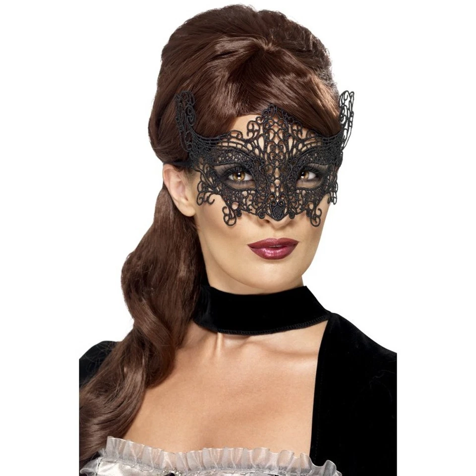 Smiffys Embroidered Lace Filigree Swirl Eyemask, Black - Image 1 of 2