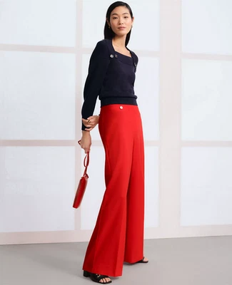 NEW ANN TAYLOR $129 BRIGHT CHERRY BUTTON TRIM SAILOR WIDE LEG PANTS SZ 8 - Image 1 of 4