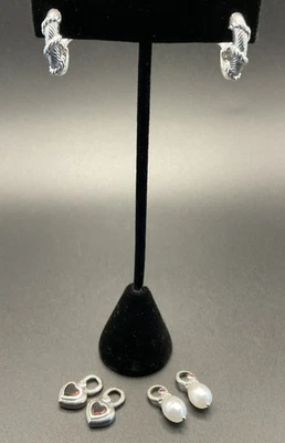 Judith Ripka Hoop Earrings With Garnet Hearts + Drop Pearls & Garnet Removable - Image 1 of 4