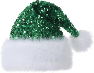 Sombrero de Papá Noel Personalizado Lentejuelas para Adultos, Rojo Brillo Fiesta de Navidad Verde  Foto 1 de 4