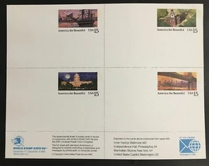 UX139-42 UPU Congress/World Stamp Expo '89 Sheet 4 mint 15 cent Postcards UX142a - Picture 1 of 7