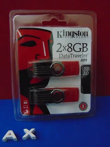 2 Pack Kingston 8GB Data Traveler Flash Drives USB 2.0 New & Sealed - Afbeelding 1 van 5