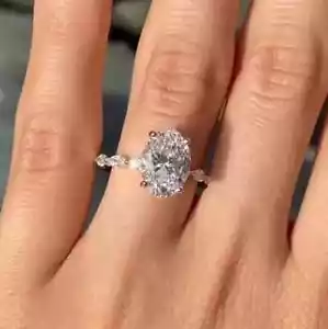 2.50 Ct Oval-Cut Moissanite Solitaire Engagement Ring 14k White Gold Plated - Picture 1 of 6