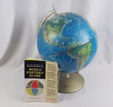 Vtg 1960s Rand McNally World Portrait Raised Globe w/ Booklet w/ OIL ADVERTING