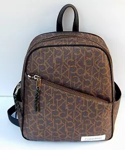 CALVIN KLEIN EVIE BROWN LOGO NYLON BACKPACK NEW AUTHENTIC - Picture 1 of 6