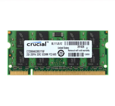 Crucial 2GB 2 GB DDR2 800Mhz PC2-6400S 200pin SO-DIMM Laptop RAM Memory PC6400 - Image 1 of 4