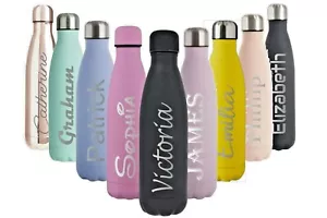 Personalised Name Water Bottle Stainless Steel Vacuum Insulated Chilly Hot 500ml - Picture 1 of 12