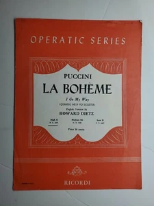 Puccini La Boheme ~ "I Go My Way" ~ 1952 Vintage Sheet Music by G. Ricordi & Co. - Picture 1 of 4