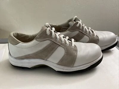 FootJoy Contour 系列男式高尔夫鞋 7.5 型号 #94062 白色灰色皮革 — 第 1/4 张图片