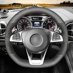 Durable Black Suede Leather Car Steering Wheel Cover For Benz C190 R190 W205 - Picture 1 of 8