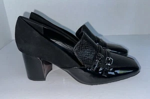 Donald Pliner Camden Womens Pump Soft Patent Leather Black Heeled Loafer 10 - Picture 1 of 9