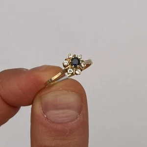 Neu 14k Gelbgold runder Saphir und Diamant Blume Ring Größe 6,25 - Bild 1 von 6