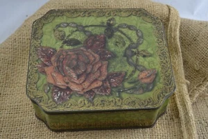 ANTIKE edwardianische MEREDITH DREW floral geprägte Keksdose original grün RAR - Bild 1 von 10