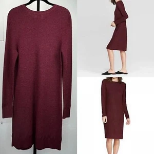 A New Day Crewneck Sweater Dress Womens Med Burgundy Waffle Knit Midi Pullover - Picture 1 of 7