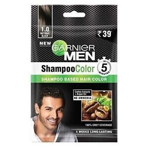 Garnier Men Shampoo Color Shade 1 Natural Black 10ml+10ml.pack of 6 . free ship.