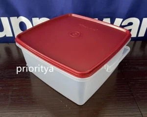 Tupperware Square Away Goody Box Container 4L/16 cup Clear w/ Dark Red Seal New - Picture 1 of 4