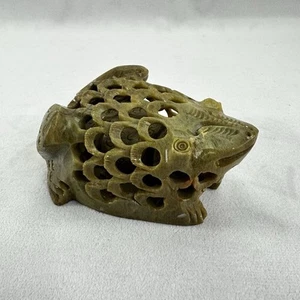 Vintage Stone Mother Frog SoapStone Heavy Green Art Hand Carved Decor Reptile - Picture 1 of 8