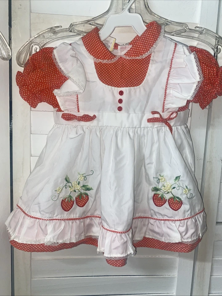 Vestido bordado a lunares rojo delantal blanco vintage años 60 70 talla 2 niño pequeño Foto 1 de 4