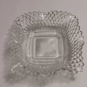 VTG Indiana Glass, Diamond Point Square Clear Glass Dish For Candy, Ruffled Edge - Picture 1 of 9