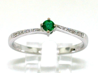 Smaragd Ring 585 Weißgold 14Kt Gold natürlicher runder Smaragd  14 Brillanten - Bild 1 von 4