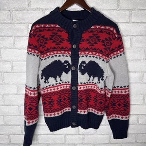 Gymboree Buffalo Bison Aztec Sweater Boys Knit Cardigan Large 10-12 Blue Gray - Picture 1 of 5
