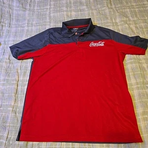 Coca Cola P-olo Shirt  Mens L Large  Red & Gray Short Sleeves 3 Buttons Pullover - Picture 1 of 16