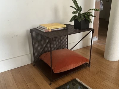 VTG Restoration Hardware 1920s French Industrial Side Table Perforated Metal - Image 1 of 4
